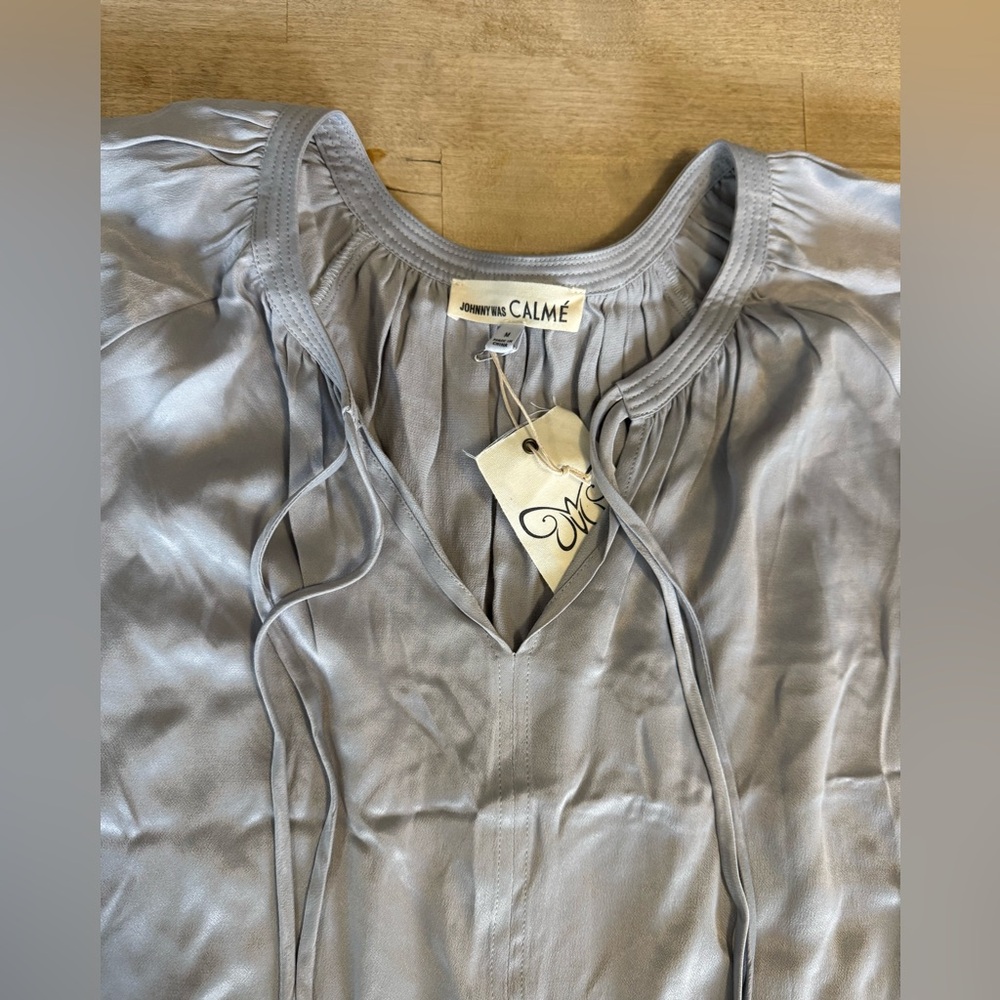 NWT Johnny Was Calme silver peasant Tassel Blouse - Picture 7 of 9